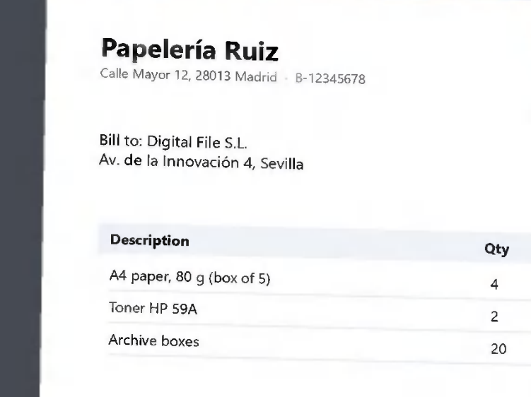 Detail of the same invoice saved as a compact PDF