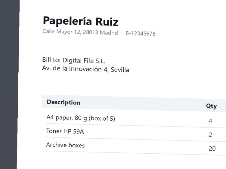 Detail of an invoice saved as scanned