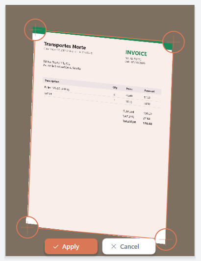A delivery note photographed at an angle, with the four corners placed